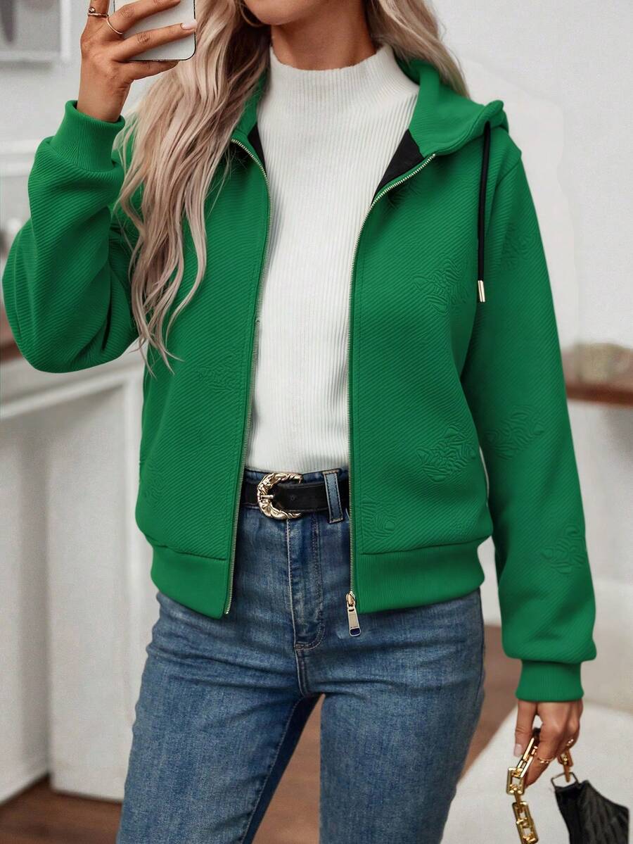 Chaqueta de béisbol para mujeres - cremallera cerrada, con capucha de cuerda, envío en almacén local, material cómodo, estilo universal femenino, amante de la ropa callejera, otoño e invierno - Verde - Ver 1