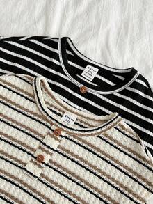 SHEIN 4件套男女宝宝休闲可爱条纹圆领短袖T恤、针织上衣、背心和短裤套装，春夏服装，婴儿套装 - 彩色 - 查看 8
