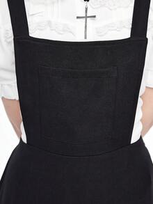 ROMWE Kawaii 女士可爱音符和钢琴键刺绣吊带迷你连衣裙 - 黑色 - 查看 9