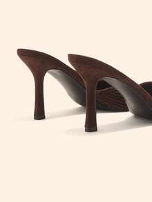 CUCCOO BASICS Giày sandal cao gót 8.8cm màu đen bằng da PU, kiểu dáng cổ điển, trang trí khóa vàng. - Nâu dệt - Xem 6