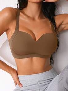 NudeFit 1件装女士无缝无钢圈文胸，舒适提拉聚拢，简约日常穿着 - 棕色 - 查看 3