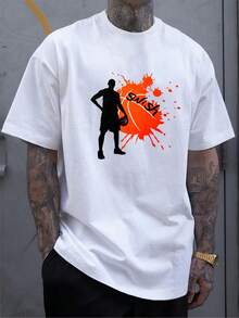 Versatile Baggy Short Sleeve T-Shirt With Fun Basketball Print, Ideal For Vacation, Work And Use - 白色4 - 查看 2