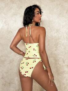 Swim Glamine Sweet Cherry Plaid Bikini Set - Light Yellow - View 2