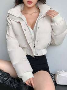 DAZY 女士冬季休闲纯色立领短款棉衣，冬季女装，冬季外套女士夹克