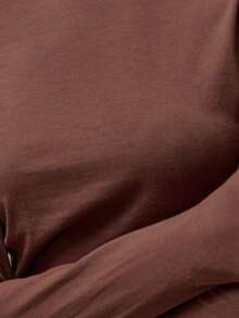 MUSERA ESSENTIALS 修身长袖圆领纯棉上衣（仅上衣）舒适休闲可爱日常居家必备春夏款 - 巧克力棕 - 查看 6