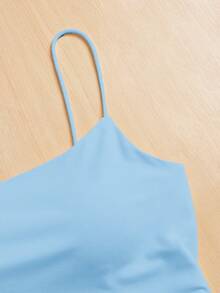SHEIN Essnce Women Tight-Fitting Round Neck Chest Pad Breathable Summer All-Match Camisole Women Tops Bra Free Top Blue