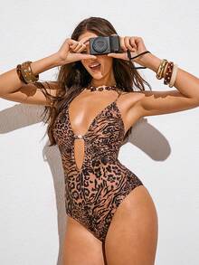 Avantive 女士印花性感交叉连体泳衣 - 彩色 - 查看 1