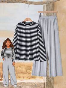 Rusticease Women's Casual Striped Top And Solid Color Pants 2 Pieces Set, Autumn Winter Clothes For Women Clothes For New Year  Winter Clothes For Women Vacation Outfits Women Elegant Women's Set - Multicolor - View 6