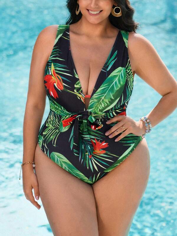 Swim Lushoire Plus Size Fashionable Printed Sexy Casual Vacation One-Piece Swimsuit