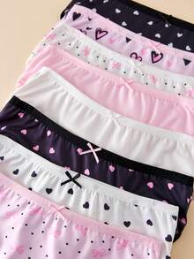 8pcs/Pack Girls' Cute Heart & Bow Print Soft Comfortable Everyday Casual Panties - Multicolor - View 5