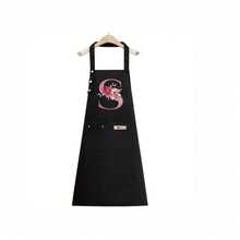 1PC Alphabet Series Black Base With Colorful Letters And Holographic Flower Pattern Cute Heart Print Apron, Perfect For Parties And Weddings, Made Of Peach Skin Fabric, Suitable For Kitchen, And Home Use – Unique Initial Letter Meaning Style. - Multicolor - View 5