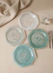 Cirelle 1PC Modern Marble Cloud Glass Tray, Frosted Serving Plate For Appetizers Desserts, Kitchen Dining Table Decor - Multicolor - View 5