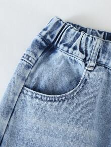 Elladie kids 少女Y2K风格宽松直筒牛仔裤，复古中蓝色牛仔布，面料柔软舒适，适合上学、通勤、日常穿着，时尚百搭，春夏秋冬皆宜。 - 淺色水洗藍 - 查看 6