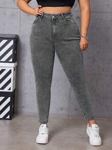 SHEIN ICON Plus Size Solid Skinny Jeans - Dark Grey - View 3