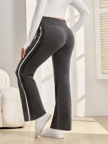 SHEIN Maternity High Waist Long Contrast Stripe Leggings - Grey - View 1