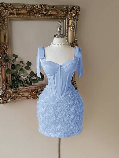 Lovelzi Elegant, Romantic, Sexy Strapless Dress With 3D Floral Fabric, Waist-Cinching, Bodycon, Short Party Cocktail Dress