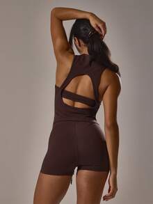 Musera Sport 运动高领修身拉链长款上衣，适合运动健身、休闲健身等场合，春夏款 - 摩卡棕 - 查看 4