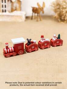 1Pc Christmas Four-Section Wooden Train Ornament, Xmas Party Gifts, Cute Window Garden Tabletop Wooden Christmas Decoration Gift,Christmas Party Decoration Ornaments Home Room Table Decor,Merry Christmas Decoration Pendant,Christmas