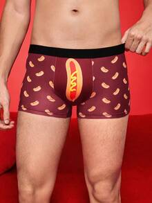 Notgurli Quần lót nam boxer dáng suông, thoải mái, màu sắc rực rỡ, họa tiết xúc xích, hot dog. - Đỏ - Xem 4