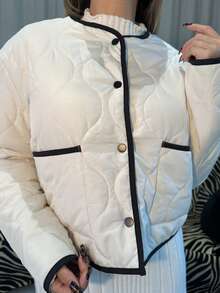 Manon Tanti 女式秋季新款纹理绗缝短款棉服外套 - 杏色 - 查看 3