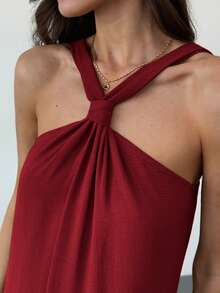 Aloruh Sleeveless A-Line Dress For Women, Apricot Color, Suitable For Spring/Summer Vacation - Burgundy - View 6