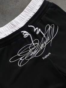 PAVTROS Men's Letter Print Long Sleeve Hoodie And Drawstring Waist Sweatpants Casual Suit Black Two Piece Set Men Men 2 Piece Set Men S Jogger Set Men S Sweatsuit Set Mans 2 Pieces Sets - Black - View 4