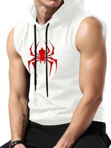 Manfinity Sport Corelite Débardeur de sport à capuche avec cordon de serrage, imprimé araignée pour hommes - Noir - Voir 5