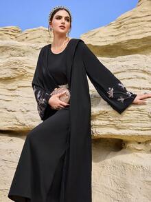 Al Najma Women's Floral Embroidered Loose Hooded Abaya Robe