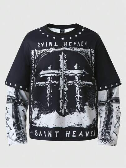 1. Men's Round Neck T-Shirt\N2. 2 In 1 Round Neck Long Sleeve Pullover Pullover Sweatshirt\N3. Cross Faith Print Long Sleeve, Suitable For Casual Daily Wear