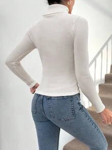 EURMUSE 2 件女式纯色叠穿高领毛衣 - 灰色 - 查看 2