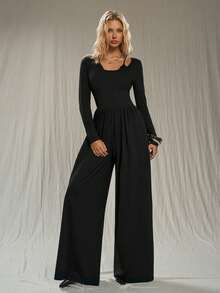 TRNVIE Mono de mujer de encaje y plisado en negro de 2 en 1 para otoño/invierno - Negro - Ver 4