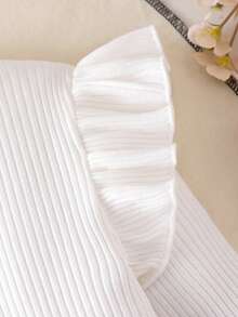 SHEIN Elladie kids 2pcs/Set Tween Girls Casual Solid Color Ruffle Trim Long Sleeve Top And Button Decor Skirt, Autumn