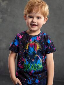 SHEIN How to Train Your Dragon Young Boy Casual Daily Commute Fashion Street Cartoon Letter Graffiti Print Short Sleeve T-Shirt - Multicolor - View 4