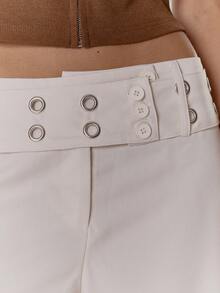 MUSERA 低腰镂空系带阔腿西装裤，可爱返校休闲工作街头风运动职业装企业跑步Y2K春夏款 - 米色 - 查看 5