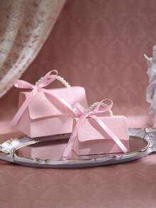 1/10/20PCS Faux Pearl Decor Gift Box Set, Pink Pearl Handle Wedding Favor Box, Valentine's Day Wedding Birthday Party Decorations, Floral Letterpress Printed Mini Candy Packaging Bags, Elegant Small Gift Bags For Jewelry Wedding Favors Party Decor - Pink - View 7