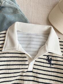 PrepCrw Young Boys' Contrast Collar Striped Short Sleeve Sweatshirt, Collegiate Style - Black and White - View 4