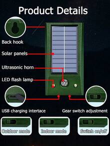 Rechargeable Solar Rodent Repellent, Waterproof LED Flashing Wolf Repellent, Ultrasonic Rodent Repellent, Solar Ultrasonic Animal Control, Outdoor Waterproof Sunscreen, Snake And Mole Control, Rodent Control Buzzing, Rodent Control Device, Solar Energy, Outdoor - Multicolor - View 11