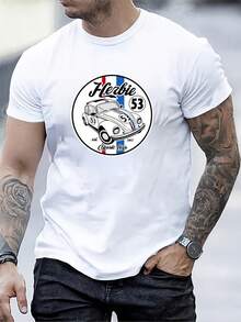 Versatile Casual Loose Fit Short Sleeve T-Shirt With Fun Racing Design Print, For Vacation, Work And Everyday Wear - Army Green - View 3