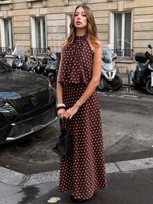 Pariaura Women's Summer Vacation Two-Piece Outfits, Women's Valentine's Day Two-Piece Outfits, Women's Carnival Two-Piece Outfits, Women's Elegant Two-Piece Outfits, Women's Vacation Two-Piece Outfits, Women's Polka Dot Two-Piece Outfits, Women's Brown Two-Piece Outfits. - Brown - View 6