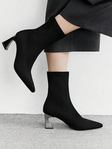 CUCCOO BIZCHIC Women's Fashion Versatile Pointed Toe High Heel Ankle Boots - Black - View 4