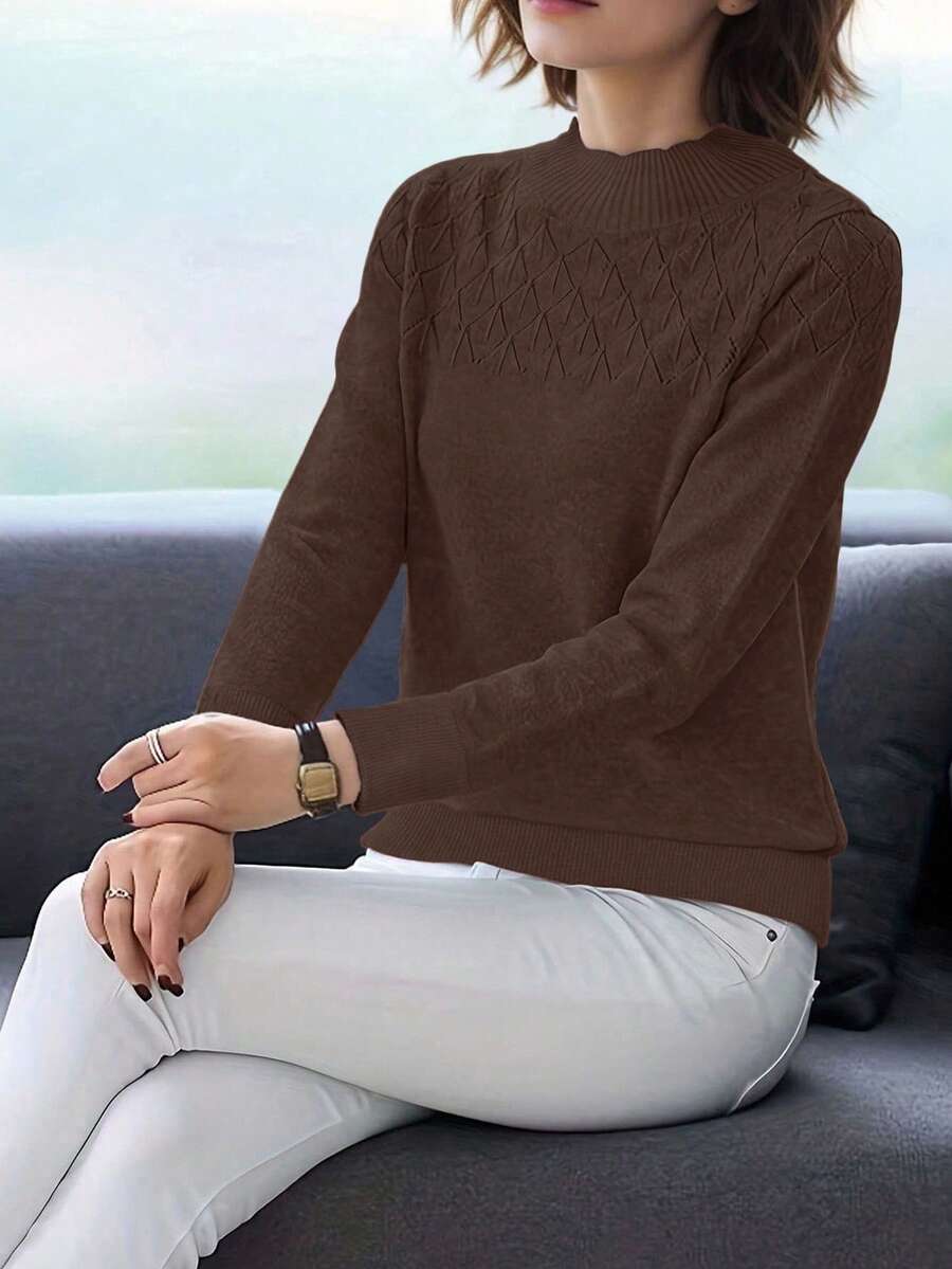 EMERY ROSE Casual Solid Color Turtleneck Sweater, Autumn/Winter - Coffee Brown - View 1