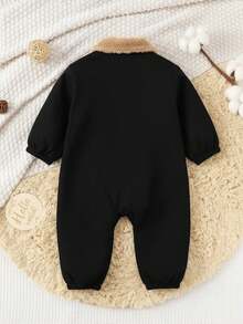 SHEIN 男婴保暖连体衣，加厚保暖高领长袖连体裤套装，舒适百搭休闲可爱简约基础款，适合秋冬季室内、室外、日常穿着、运动、玩耍、派对、万圣节等场合。