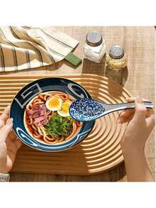 4/5 piezas Cuchara cerámica asiática, con mango largo, fácil de agarrar, base antideslizante, adecuada para fideos lamian japoneses, wonton chinos y vietnamitas, cuchara para fideos - Multicolor - Ver 11