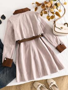 Teen Girl Lapel Single-Breasted Slit Fashionable Versatile Vacation Party Long Sleeve Coat - Camel - View 2