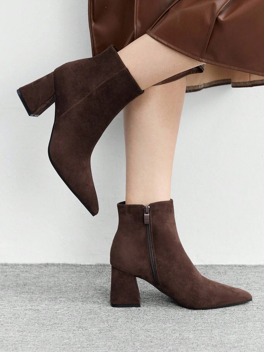 CUCCOO BIZCHIC Botas de tacón alto de color borgoña de moda para mujer - Marrón Chocolate - Ver 1