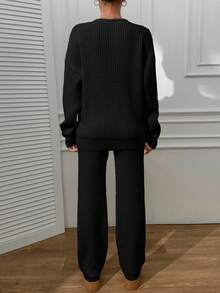 EURMUSE V Neck Sweater And Pant Casual Elegant - Black - View 2