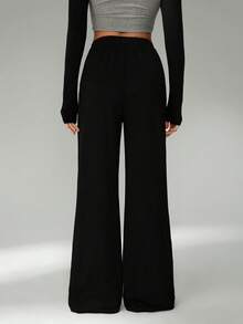 SHEIN Tall Women's Casual Drawstring Waist Loose Yoga Pants Graduation,Back To School Outfits,Graduation,Teacher Outfits For Women,Back To School Black Wide Leg Pants Drawstring Pants Baggy - Black - View 3