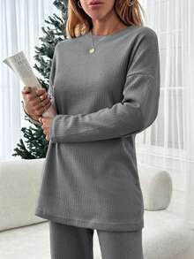 Women Beige Wide Leg And Top Two Pieces - Grey - View 4