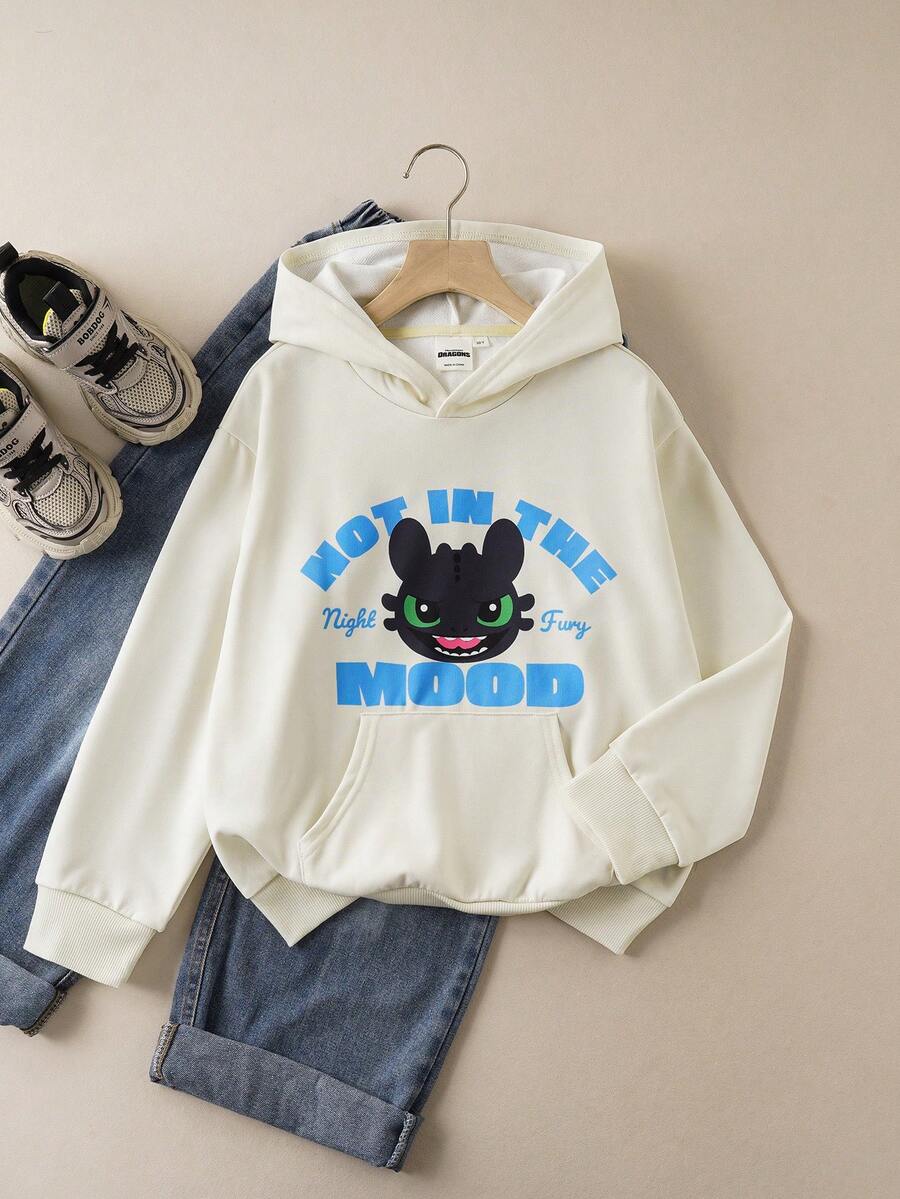 SHEIN How to Train Your Dragon Tween Boy Casual Letter & Dragon Print Sweatshirt, Autumn - Apricot - View 1
