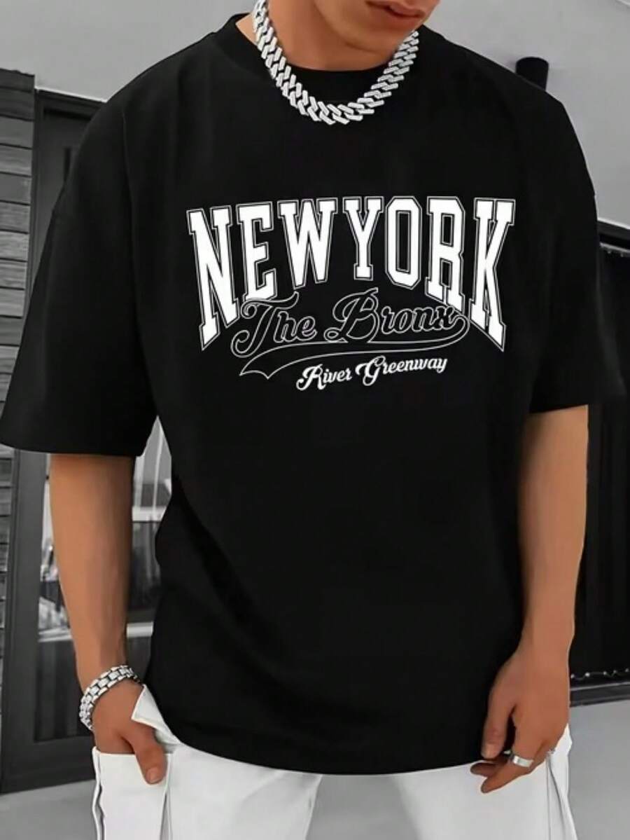 Versatile Baggy Short Sleeve T-Shirt With Fun Print, Ideal For Vacation, Work And Use - Black 7 - View 1